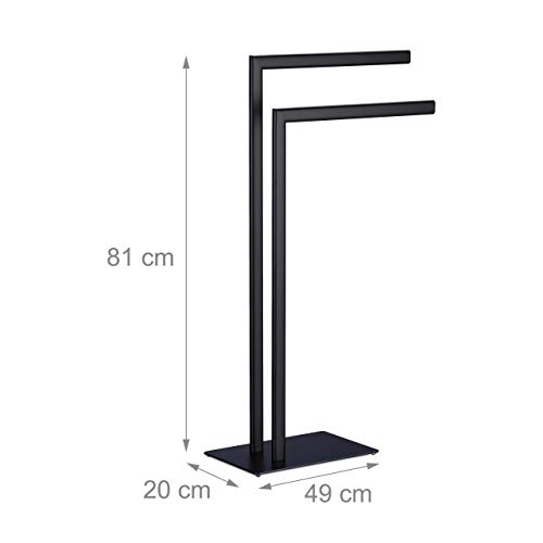 Relaxdays Towel Rack, 2 Bars, Free Standing, for Bathroom, made of Iron, Double Towel Rack HWD: 81 x 49 x 20 cm, Black