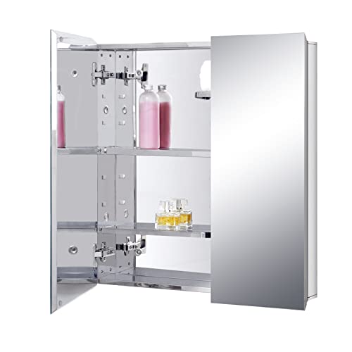 Fundin Bathroom Wall Cabinet With Half Cut Shelves, 60 x 65 Stainless Steel Storage Cabinet, Bathroom Mirror Cabinet