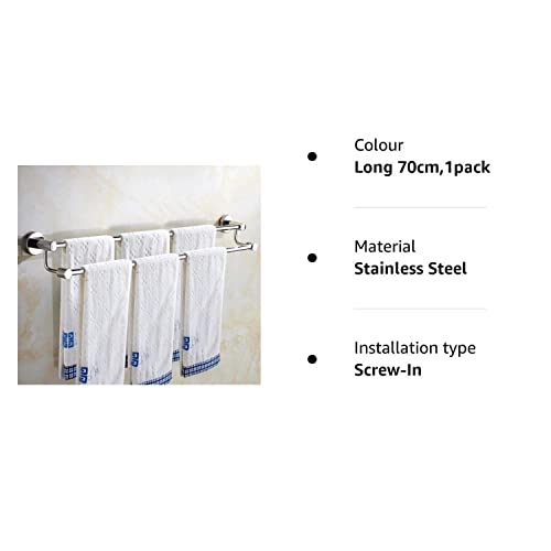 Double Towel Rails Screw Wall Mounted,SUS 304 Stainless Steel Bath Towel Holder, Rustproof Hand Towel Bar,Towel Rod Mirror Reflection for Bathroo