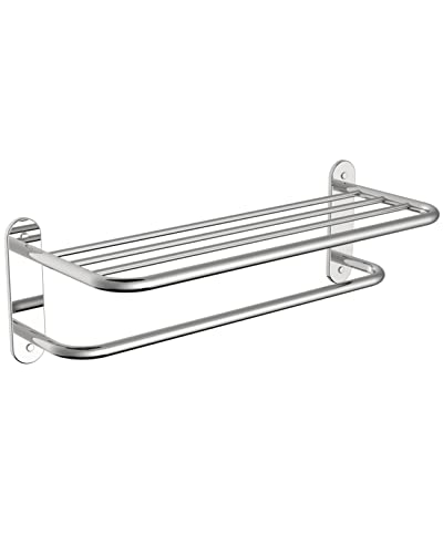 WZKALY 20-Inch Bathroom Lavatory Towel Rack Towel Shelf with Two Towel Bars Wall Mount Towel Holder, SUS 304 Stainless Steel Polished Chrome