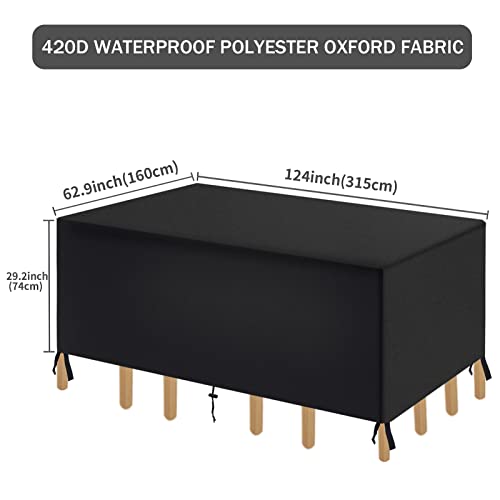 Kaucytue Garden Furniture Cover, 315×160×74CM Heavy Duty 420D Silver Coated Polyester Oxford Fabric Rectangular Outdoor Patio Table Cover UV Prot