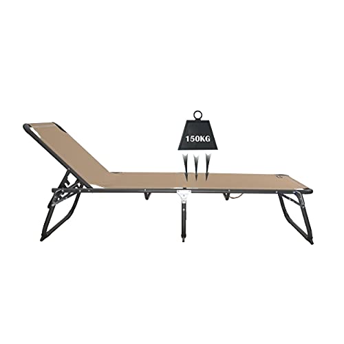 Homecall XXL Aluminium Sun Lounger, Textilene Fabric, 200 x 70 cm, Max Load 150 kg - Beige