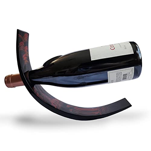 LADIA Wine Bottle Holder - Handmade, Handcrafted Single Wine Bottle Stand - Home Decor - Table Top Wine Rack - Floating Wine Rack - Wooden Bottle