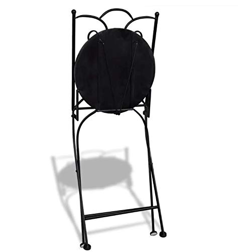 Foldable Bistro Chairs, Romantic Mosaic Bistro Chairs Weather-resistant Easy-to-Clean Ceramic Chair for Garden Patio Balcony Black and White