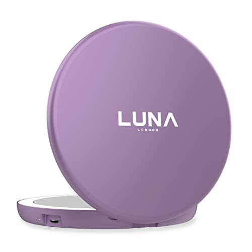 LUNA London Compact 2.0 Travel Mirror in Scarlet Red | Travel Makeup Mirror with Light | LED Lighted Vanity Mirror with 3 Light Modes | 7X Magnif
