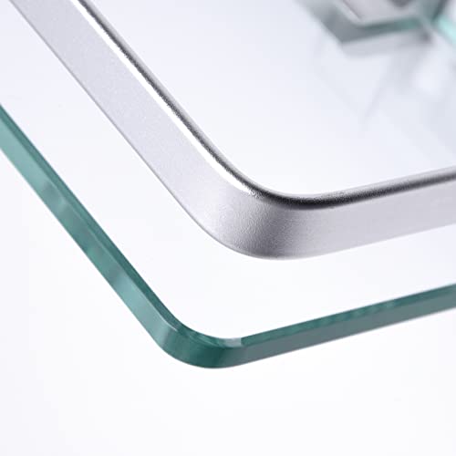 BSM Marketing Rectangular 8mm Toughened Glass Shelf 380mm x 120mm (15”x5” approx) With Aluminium Rail And Wall Brackets Bathroom Bedroom Kitchen
