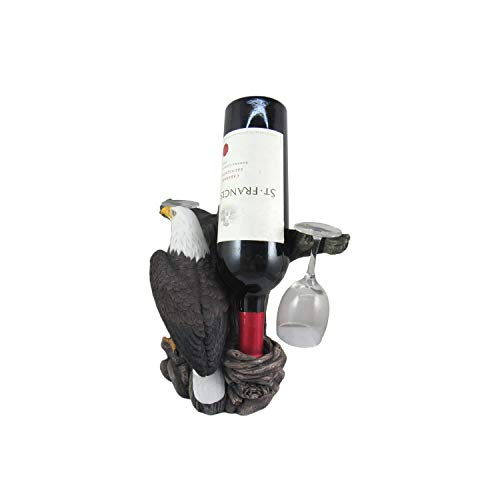 DWK "Liberation & Libations Bald Eagle Wine Bottle Holder with Wine Glasses (3 Piece Set) | Kitchen Accessories and Wine Bar Decor | Tabletop Win