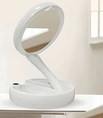 Hoffnugshween LED Foldable Makeup Mirror Lighted Makeup Mirror Double Sided 10X Magnifying Mirror Brightness&Angle&Height Adjustability with Ligh