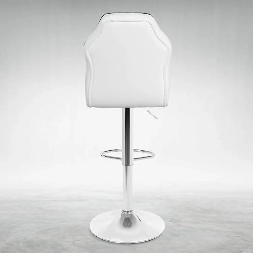 MoNiBloom White-Black Blocking Bar Stools Set of 2, Vibrant Racing Style Height Adjustable PU Leather Barstools with Footrest, 360° Swivel Kitche
