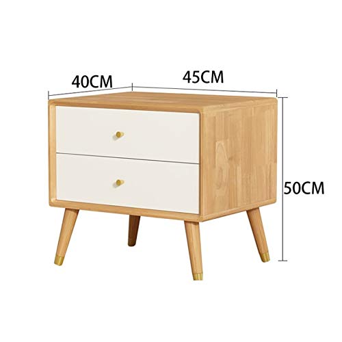 LUKEO Solid Wood Bedside Storage Cabinet, Simple and Double Drawer Design Bedside Table