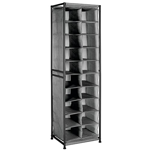 mDesign Shoe Rack – Practical Canvas Storage Cubes with Metal Frame for Hallway or Storeroom – Canvas Storage Unit with 20 Compartments – Linen/T