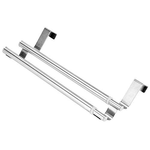 Over the Door Towel Rail,Double Layers Stainless Steel Telescopic Towel Holder for Cupboard Drawer Cabinet Rack Hanger Organizer Bathroom Kitchen