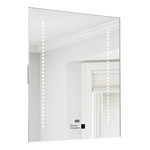 Hapilife 60 LED Illuminate Bathroom Mirror with Lights Sensor Demister Pad with Shaver Socket IP44 500x390mm