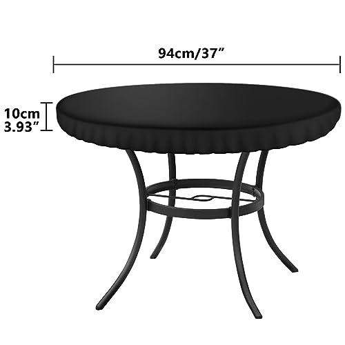 Kovshuiwe Diameter 94cm Black Garden Table Cover Round, Patio Table Top Cover Set,Garden Furniture Cover Fitted Round Outdoor and Indoor Use, Wat