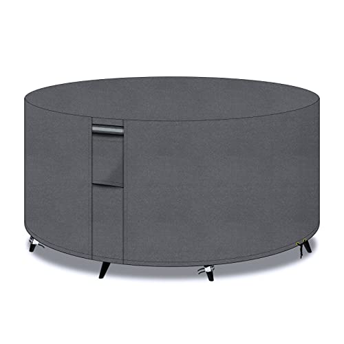 PATIO PLUS Garden Table Covers Round Outdoor, 600D Oxford Fabric Circular Patio Set Table Cover, Garden Furniture Set Cover Waterproof, Windproof
