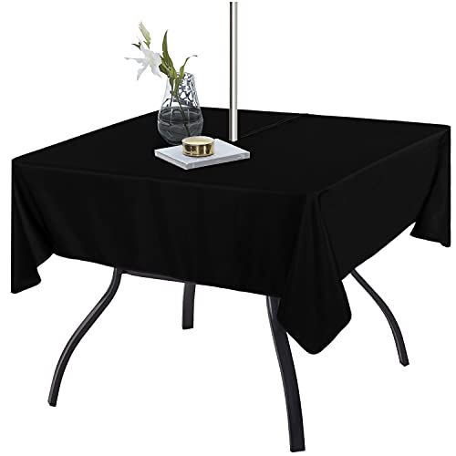 Fitable Square Table Cover Outdoor and Indoor Tablecloth - Washable Waterproof Wrinkle Free Table Cloth with Zipper and Umbrella Hole for Spring/