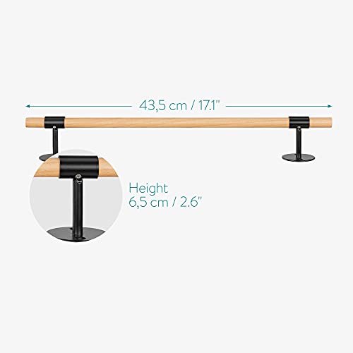Navaris Wall Mounted Towel Rail - Screw-On Wooden Bamboo Single Shower Towel Holder Bar for Bathroom or Kitchen Tea Towels - 43.5cm Long