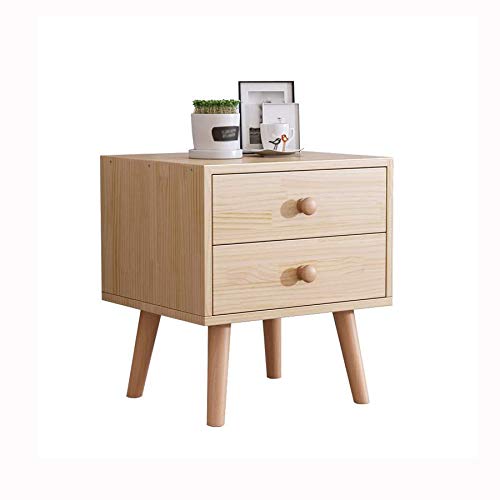 LUKEO Solid Wood Bedside Table Nordic Sideboard, Bedroom Small Apartment Home Storage Double Drawer Bedside Table