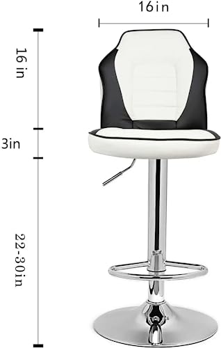 MoNiBloom White-Black Blocking Bar Stools Set of 2, Vibrant Racing Style Height Adjustable PU Leather Barstools with Footrest, 360° Swivel Kitche