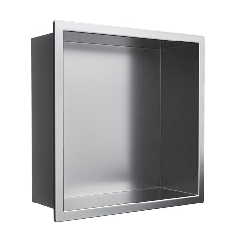 Bernkot Stainless Steel Shower Niche 12" X 12" Gunmetal No Tile Needed Recessed Shower Shelf Wall Niche for Bathroom Storage