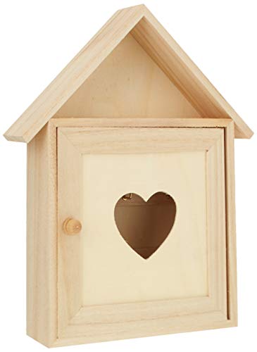Rayher Wood Key Box with 6 Key Hooks, Wall Mounted Wooden Key Box, Key Cabinet to Decorate, 21x5x26cm, natural wood, 62405000