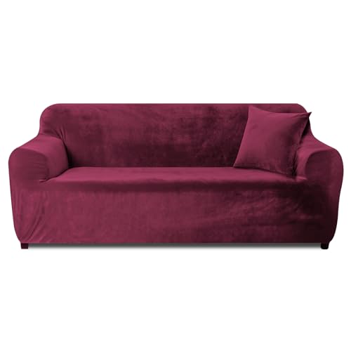 Yeahmart Thick Sofa Covers 1/2/3 Seater Pure Color Sofa Protector Velvet Easy Fit Elastic Fabric Stretch Couch Slipcover (Silver Grey, 3 Seater 1