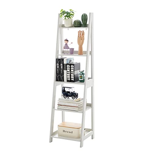 Hoorlang 5-Tier Ladder Shelf Wood Bookshelf,Modern Storage Shelf, for Living Room, Bedroom, Kitchen,Easy Assembly, Light grey HLLS01G