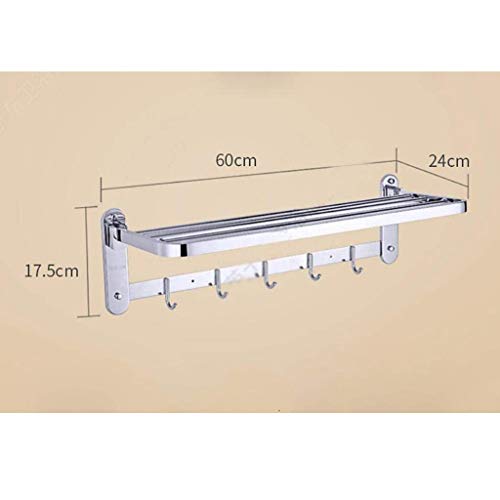 N/A Stainless steel towel rack-for for Bathroom Shelf Double Towel Bar Holder with Hooks Wall Mounted Multifunctional Brushed Nickel