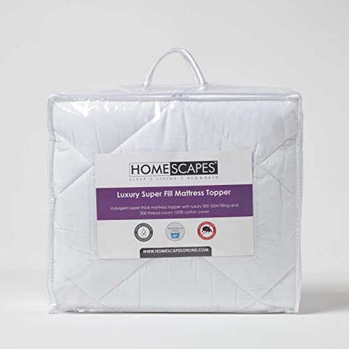 HOMESCAPES Double Super Fill Mattress Topper Extra Thick 500 GSM Hypoallergenic Oeko-Tex Certified Topper with 100% Cotton 200 Thread Count Cover