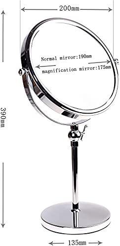 HIMRY Pedestal Mirror Height Adjustable, 8 Inch 7x Magnification Cosmetic Mirror, Two-Sided Swivel Mirror Chrome finish, Standing Shaving Mirror