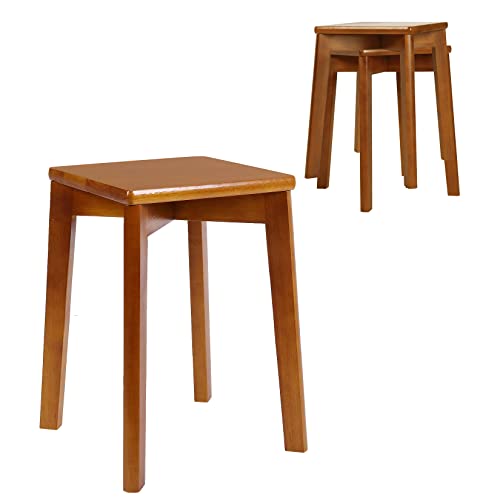FATIVO 2 Pack Stacking Stool Wood Square Stool Anti-Slip Max Load 165 lbs Comfortable Seat Bamboo Student Stack Chair Backless Dressing Stool Din