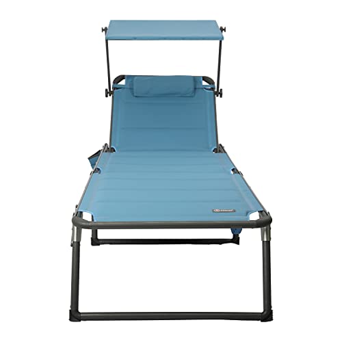 HOMECALL Aluminium Sun-Lounger with 2x1 Textilene Padding, Quick-Dry Foam, Pocket, and Sun Shade, XXL (200 x 70 cm) - Blue