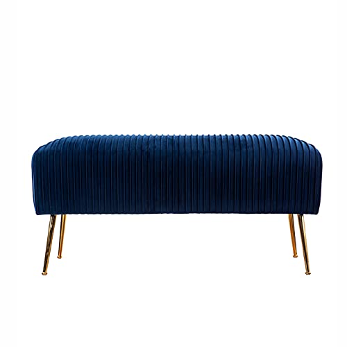 Luxurious Bedroom Bench,Velvet End of Bed Bench Seat with Golden Legs,Comfy Upholstered Bench Entryway Bench Bed Bench-Blue 60x45x45cm(24x18x18in