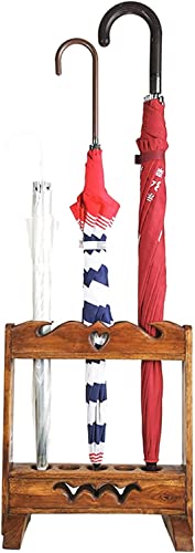 ALREMO HUANGXING - Woodcarving, Retro Style Solid Wood Came/Walking Stick Holder Umbrella Organizer for Log Cabin, Holds 5 Long Umbrellas