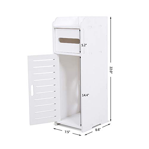 Slim Bathroom Storage Unit, Small White Toilet Floor Cabinet Narrow Bath Storage Cabinet Floor Standing Cupboard Organiser, for Small Spaces Livi