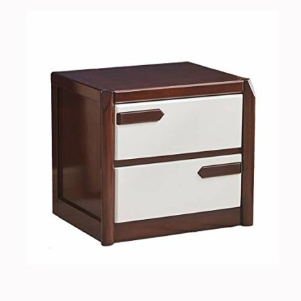 LUKEO Solid Wood Bedside Cabinet Simple Storage Cabinet, Walnut Color and White Overall Bedside Table