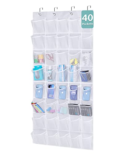 AOODA Over The Door Hanging Pantry Snack Organizer 40 Mesh Pockets Kids Shoe Rack Hanger Holder For Closet, White