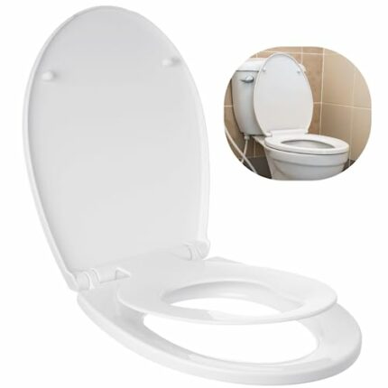 2 in 1 Family Toilet Seat with Built-in Child Seat, Adjustable Hinges for Slow Close Soft Close, Quick Release Suitable for Adults and Kids, Toil