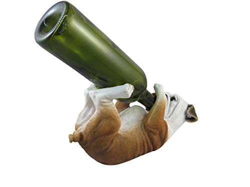 DWK-HD49057 - Adorable 11 Inch Bulldog Wine Bottle Holder Figure - Home Decor Dog Sculpture Decoration - Decorative Kitchen Animal Statue - Drink