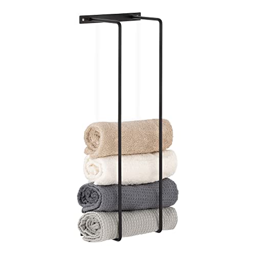 Navaris Black Towel Rail - 42x14x11cm Wall Mounted 2-Rail Towel Rack - Double Rail Towel Drying Rack - Metal Holder for Towels in Bathroom or Kit