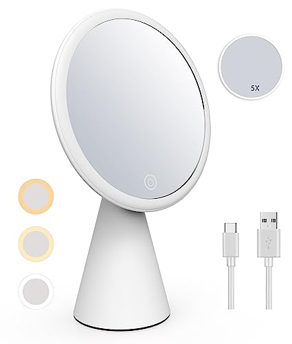 2023 Special Fashion 8" Lighted Makeup Vanity Mirror,3-Color Dimmable Light Up Mirror,5X Magnifying Mirror,Aesthetic Mirror for Room Decor,Trendy