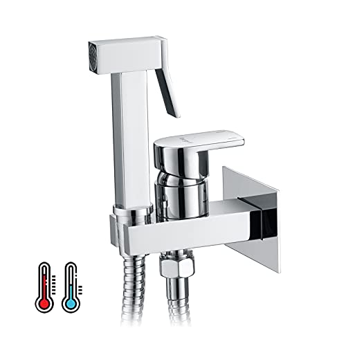 Ibergrif M22019 - Muslim Shower Mixer Kit, Hot and Cold Bidet Spray with Shattaf Sprayer, Hose Pipe, Chrome, Silver