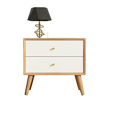 LUKEO Solid Wood Bedside Storage Cabinet, Simple and Double Drawer Design Bedside Table