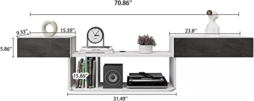 Pmnianhua Floating TV Shelf, 70" Wall Mounted Floating TV Stand Media Console TV Cabinet, Floating Entertainment Center with 2 Doors for Bedroom