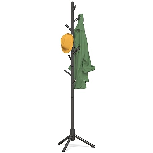 Z&L HOUSE Coat Racks Free Standing, Simple Solid Wooden Coat Tree, 8 Hooks and Adjustable Size Coat Hanger Stand, Used in the Office Bedroom Livi