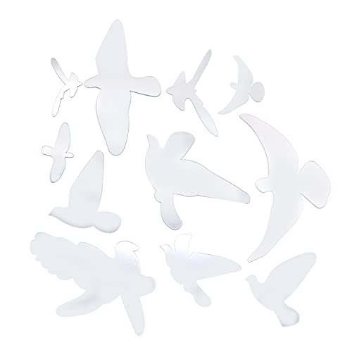 LERANXIN Acrylic Mirror, 10 Pcs Mirror Sticker, Silver Bird Mirrored Wall Art of Different Shapes, Acrylic Wall Mirror, Suitable for Bathroom, Co