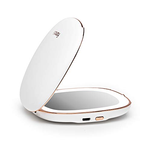 Fancii Rechargeable Compact Magnifying Mirror with Natural LED Lights, 1x/ 10x - Portable Lighted Handheld Makeup Mirror for Travel and Purses, M