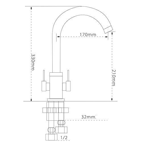 Heable Kitchen Mixer Tap Dual Lever Monobloc Swivel Spout Chrome Sink Taps Brass with UK Standard Fittings