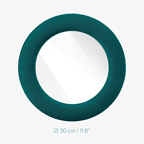 Navaris Round Wall Mirror with Velvet Frame 30 cm (11.8") - Wall-Mounted Circle Mirror to Hang in Bedroom Hall Living Room Study Office - Dark Gr