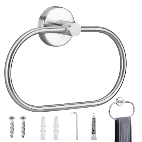 Oval Towel Holder Silver SUS 304 Stainless Steel Hand Towel Ring, Modern Design Polished Chrome Hand Towel Rail, Rack Wall Mounted Bath Towel Han